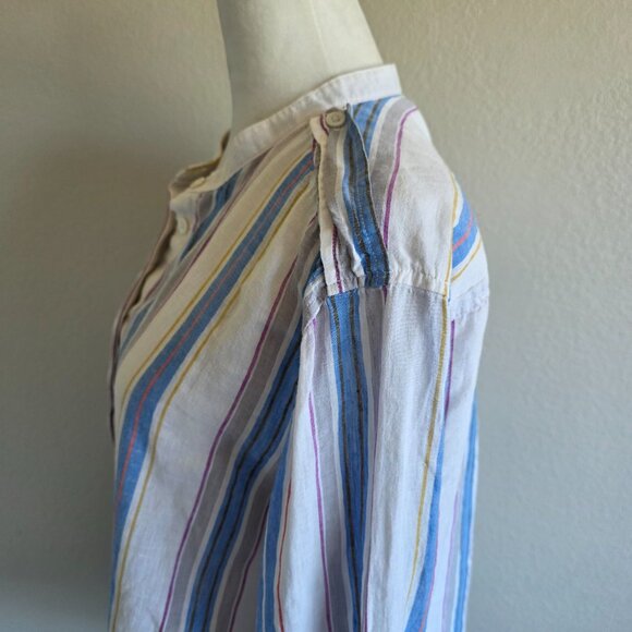 AG Adriano Goldschmied Linen Cotton Button Shirt Roll Tab Sleeve Women Size L - Picture 4 of 8